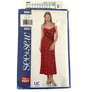 See & Sew 6681 EASY Sewing Pattern Spaghetti Strap Summer Dress PLUS SIZE 18-22